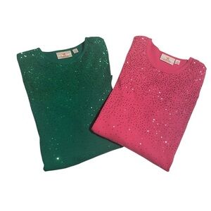 QUACKER FACTORY SET OF TWO SEQUIN 3/4 TOPS SZ XS EUC 🌲🎉
